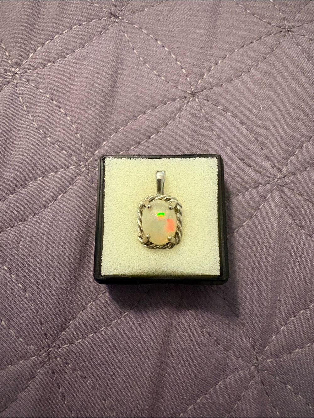 Sterling Silver Opal Pendant in White with Twisted Rope Frame